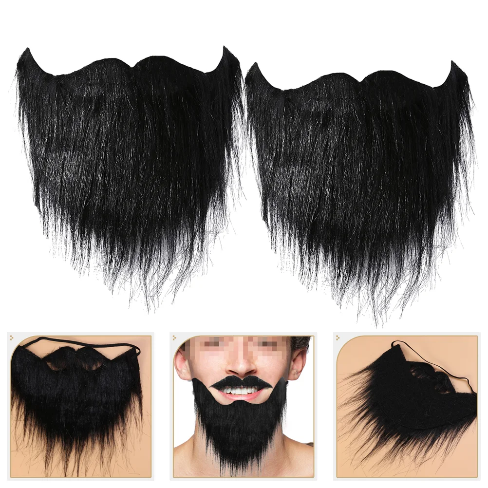 2pcs Realistic Fake Mustache and Beard Set for Halloween Soft Rubber No Glue Needed Halloween Party Fake Beard Realistic Mustach