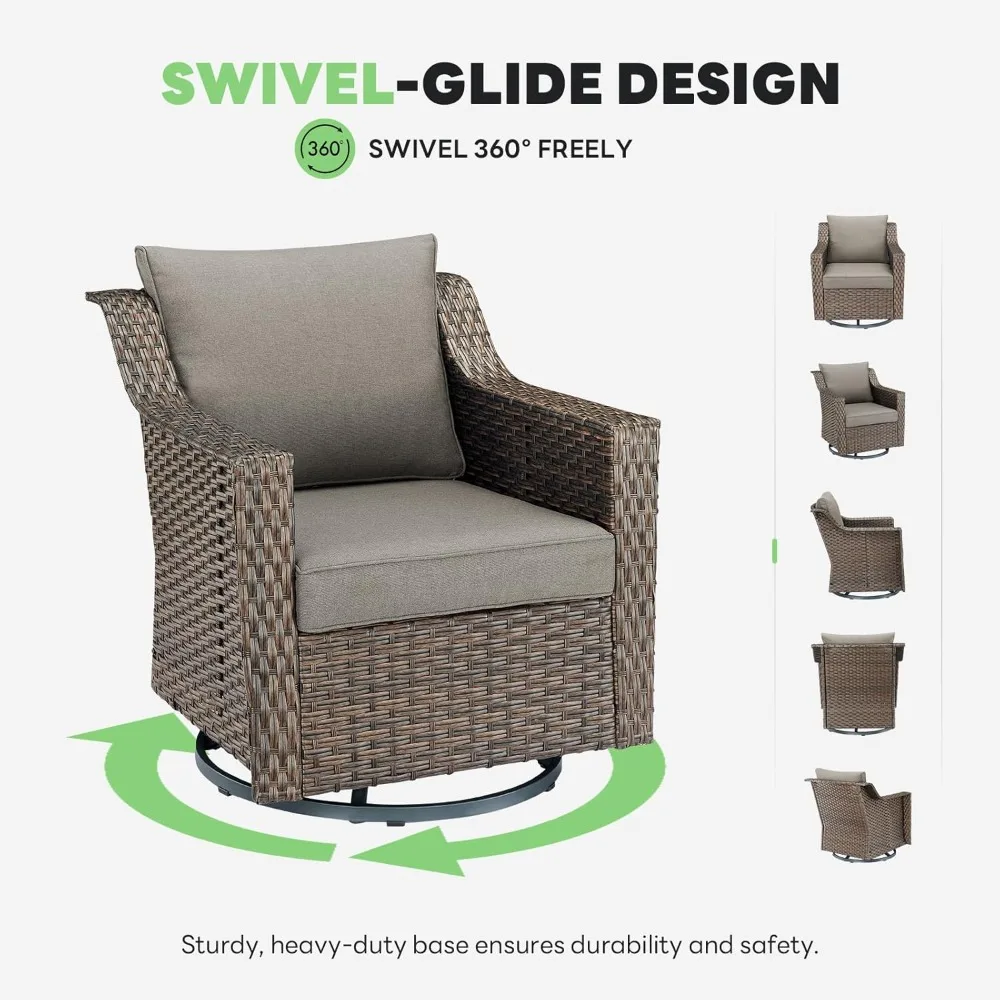 Outdoor Swivel Rocker Patio Chairs, Brown Rattan Patio Wicker Chair, Outdoor Swivel Glider, Patio Swivel Rocking Chairs Set of