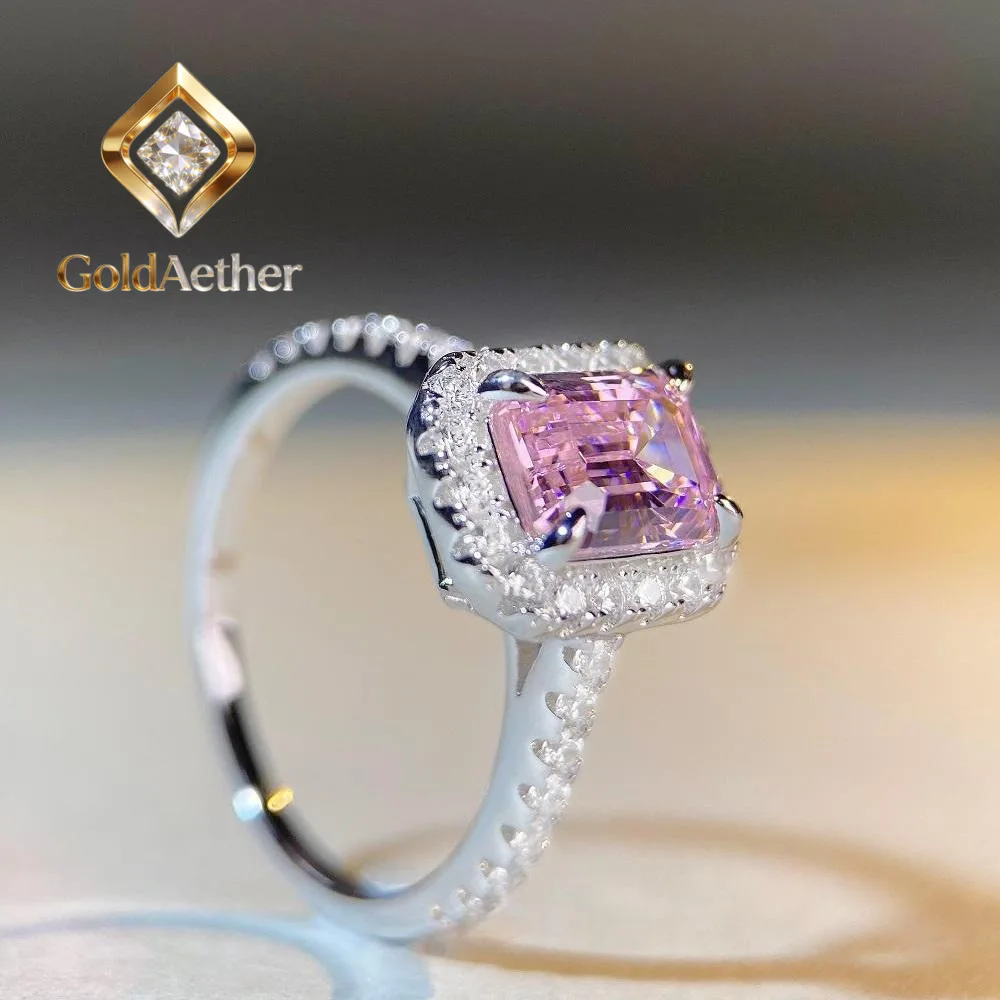 

Кольцо GoldAether Luxury из цельной платины PT950 с розовым бриллиантом 2 карата, квадратной огранки, с муассанитом