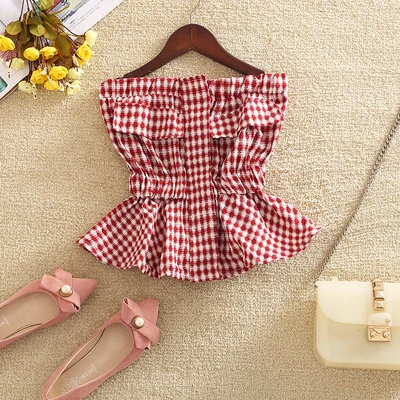 Off Shoulder Women Plaid Sexy Summer Slim All-match Design Retro Chic Fashion Lady  Elegant Tops Simple Backless Holiday Shirt