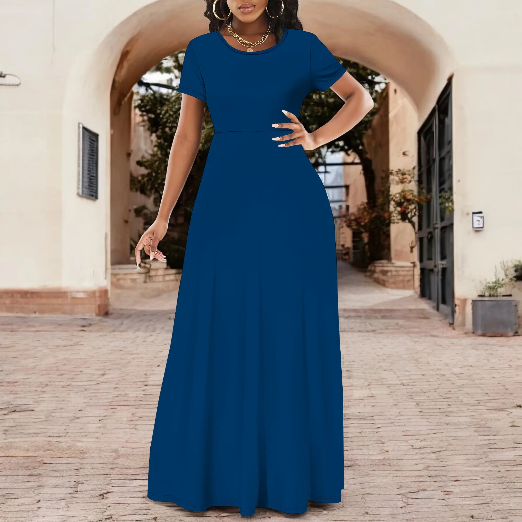 Women's Summer Short Sleeve A-Line Midi Dresses Casual T-Shirt Dresses Flowy Beach Sundress with Pockets