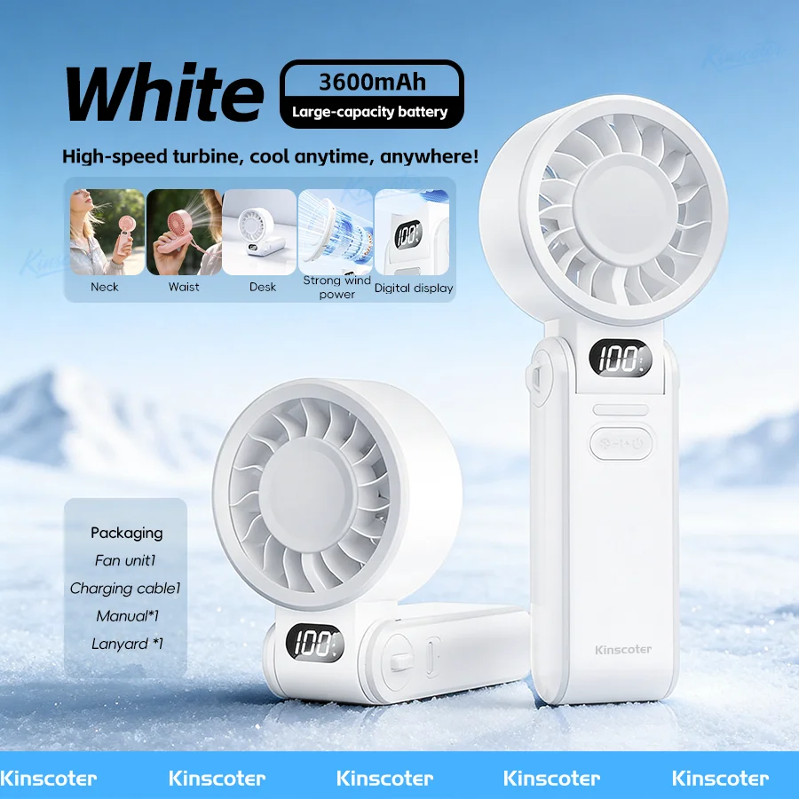 Draagbare hoge snelheid koeling handventilator 3600 mAh oplaadbaar 100 windsnelheden verstelbare mini opvouwbare luchtkoeling turboventilator