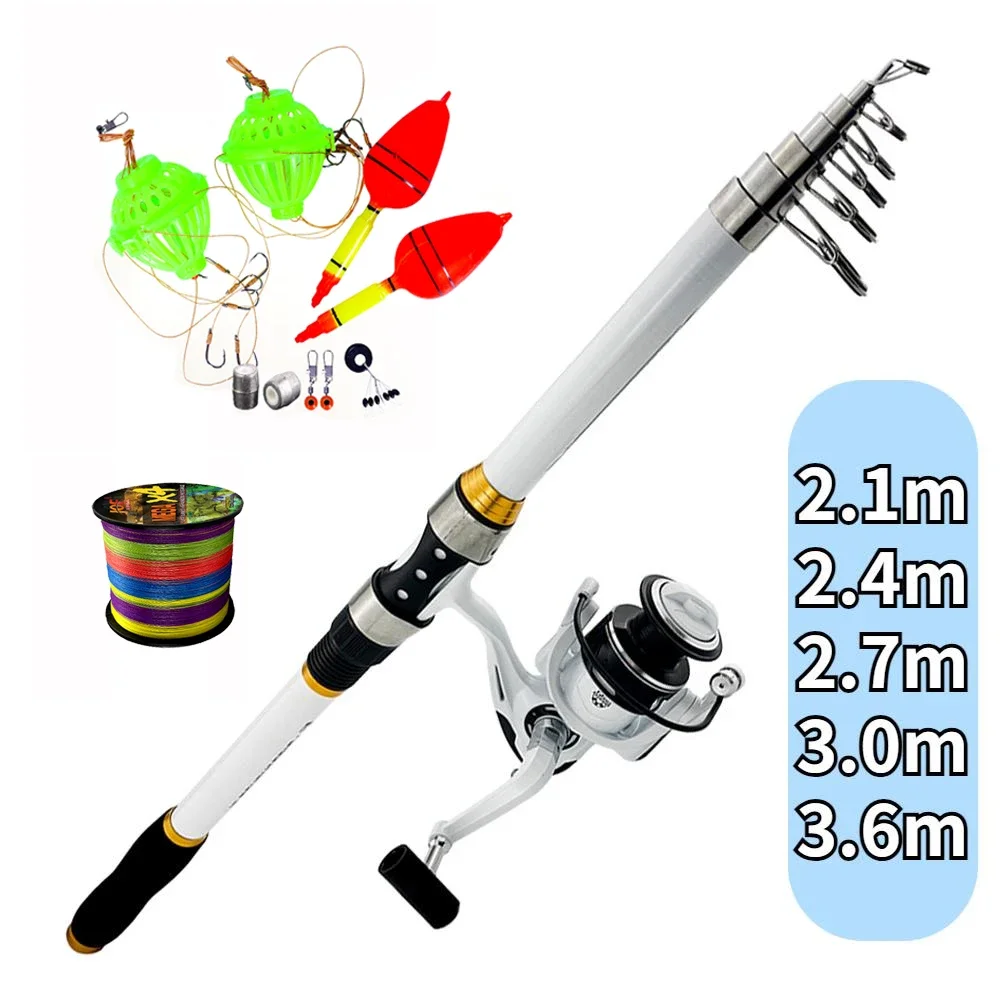 2.1M-3.6M Carbon Spinning Fishing Rod Combo Portable Telescopic Rod Reel With Floating Space bean Line  Travel Fishing Tool Set