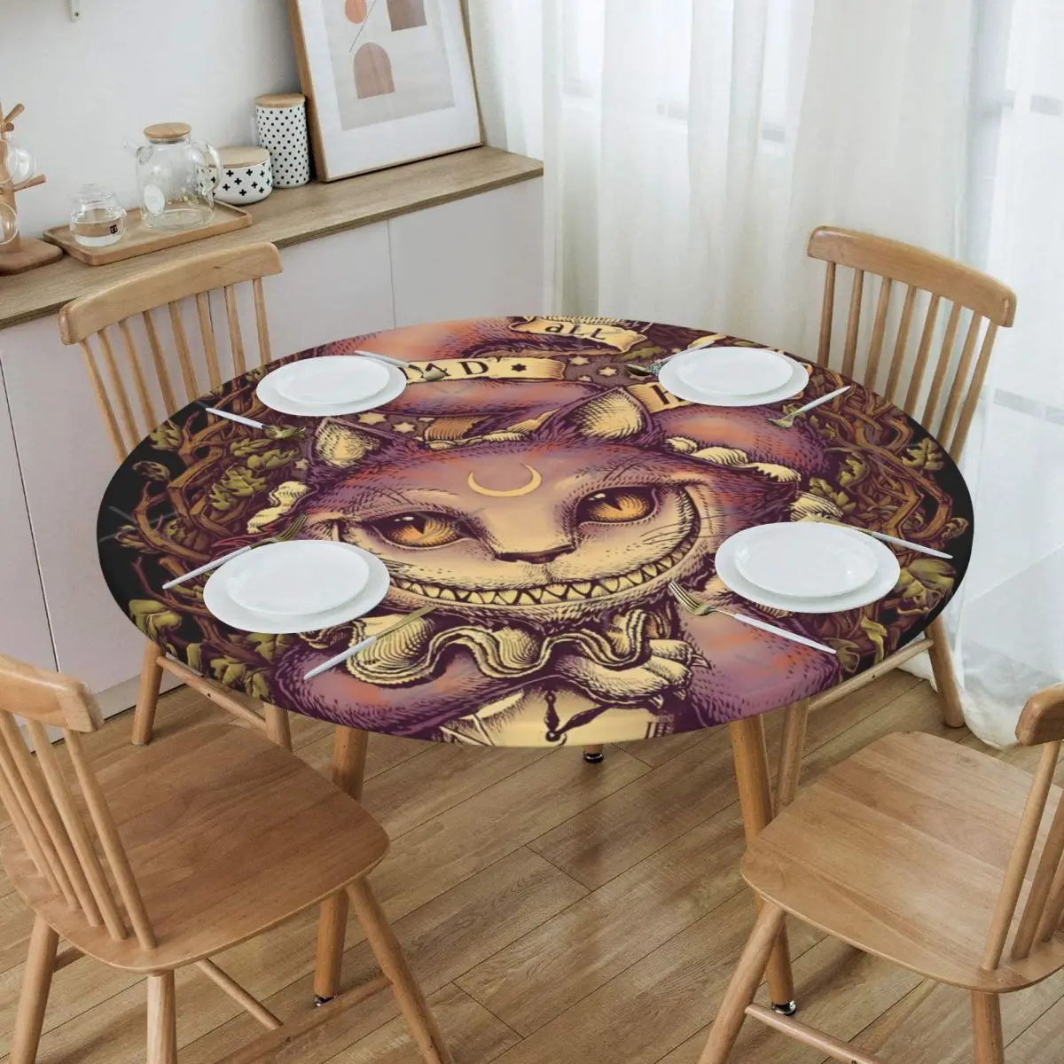 Customized Round Disney Cheshires Cat Tablecloth Fit 45