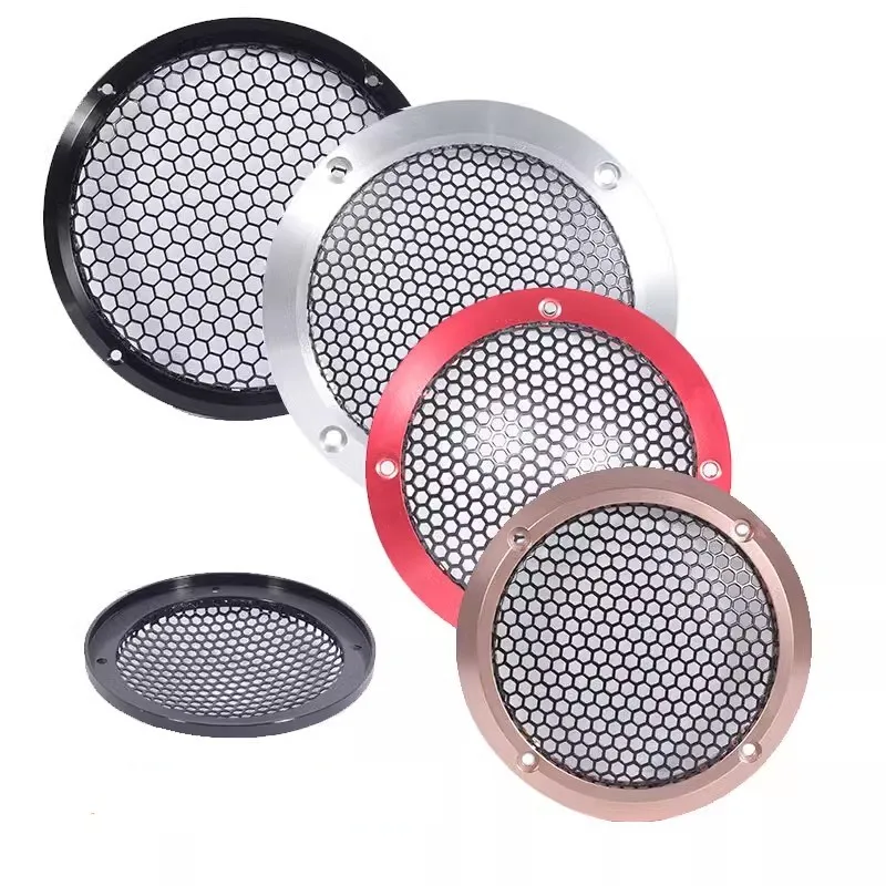 1 pçs 1.5 polegada-6.5 polegada de alumínio carro tweeter alto-falante grill capa grade de malha de metal completo para realce de áudio preto