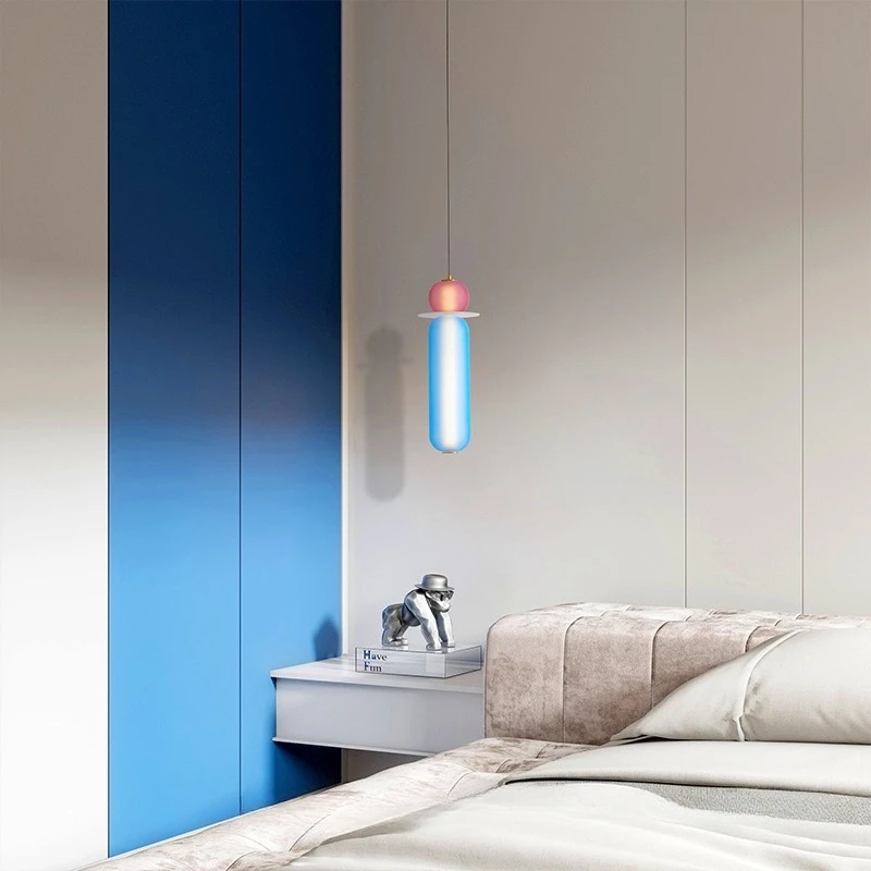 Designer Colored Glass Small Pendant Lamp Modern Restaurant Bedroom Bedside Cafe Interior Creative Artistic Singe Head LED Light