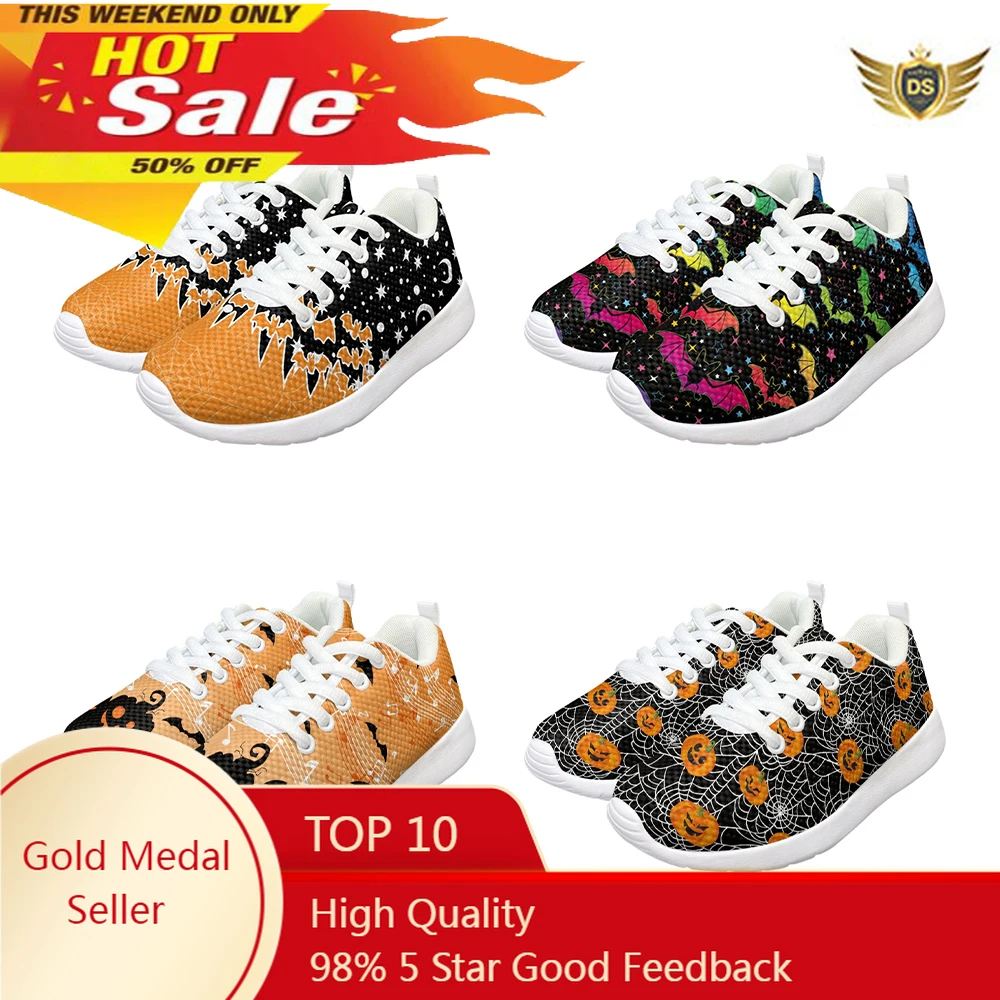 

Funny Bat Pumpkin Spider Web Printed Design Childrens Running Sports Shoe Round Toe Streetwear Sneakers Halloween Gifts For Kids