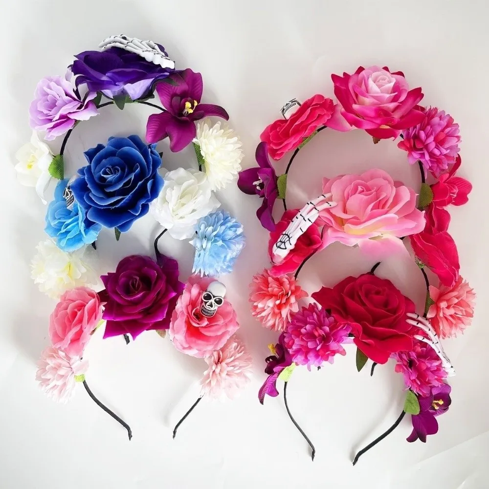 

Fashion Plastic Halloween Headband Skull Ghost Claw Rose Flower Crown Multicolor Gothic Floral Hair Hoop Women