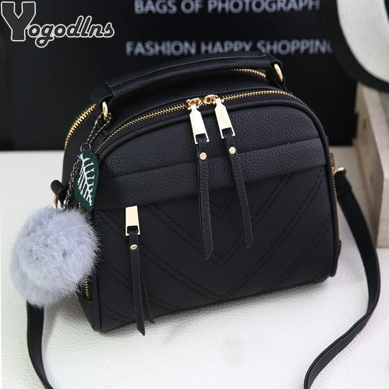 PU Leather Small Handbag For Women Fashion Tassel Messenger Bags With Ball Female Shoulder Bags Ladies Party Crossby Bag