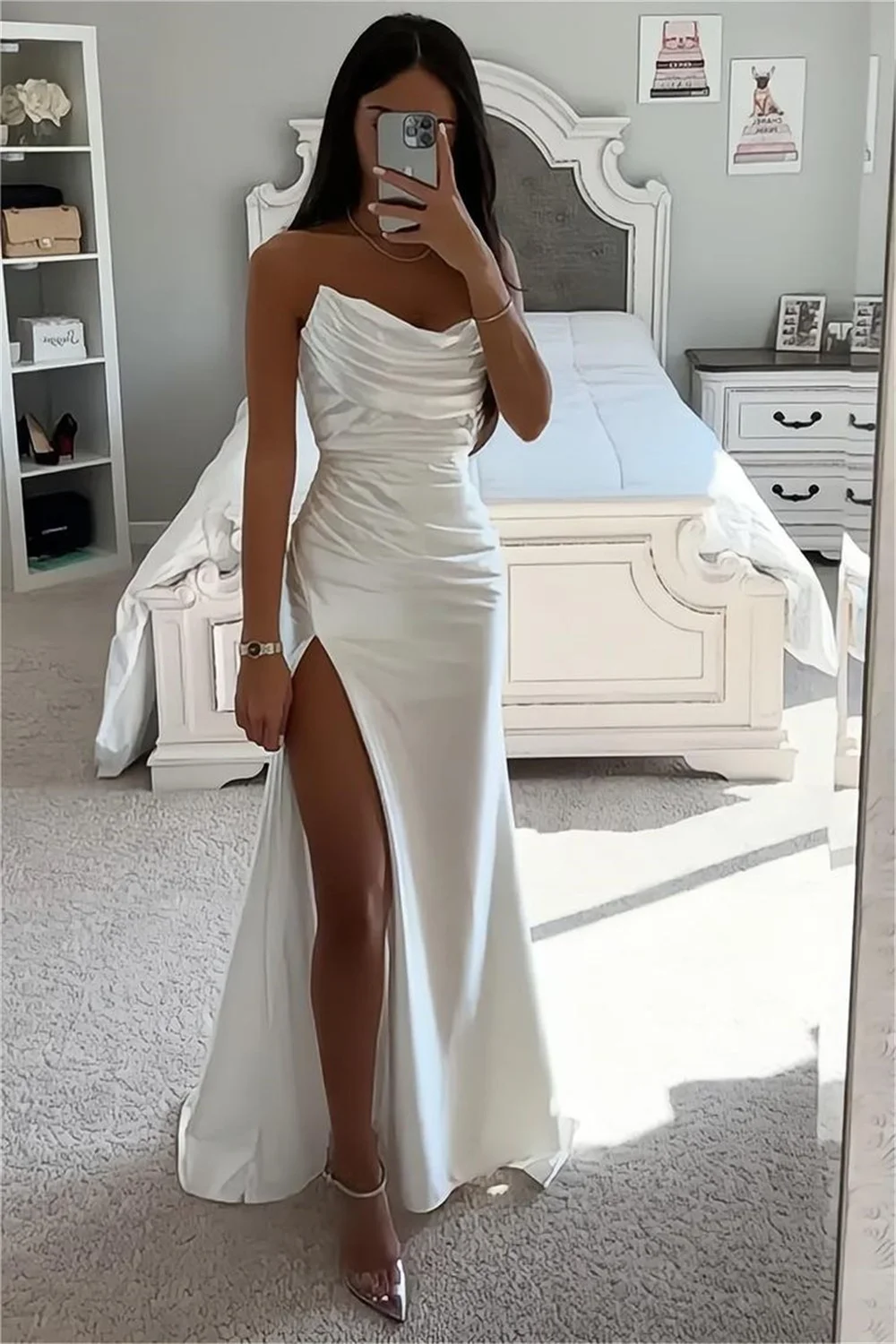 Amanda Ivory White Off Shoulder Prom Dress 2024 Sexy Side High Split Quinceanera Dress Blackgail Sleeveless vestidos de fiesta