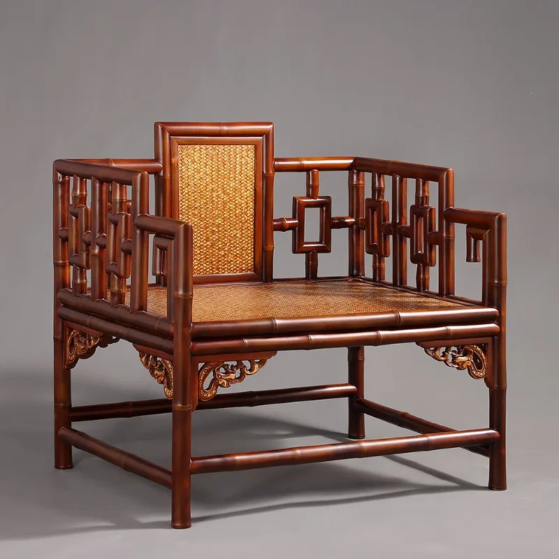 Bamboo couch handmade red bamboo enclosure chair, Chinese antique back pattern chair, classical old Taishi chair, zen chair