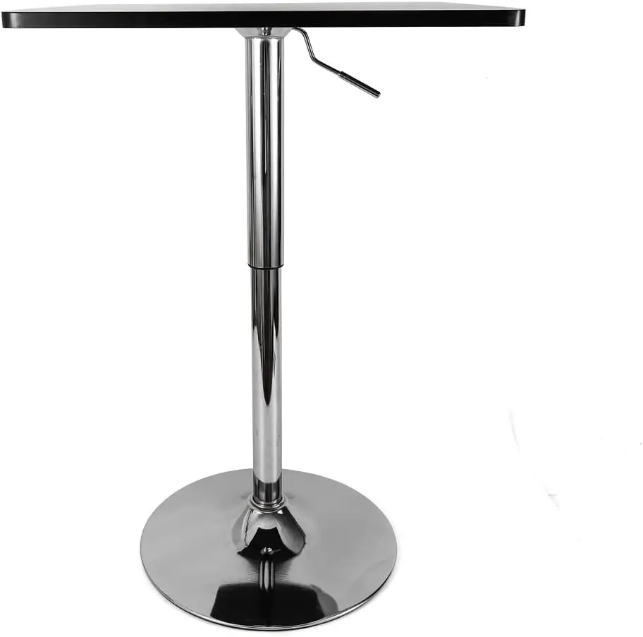 Bistro Pub Table Square Bar High Table Cocktail Table With Black Top And Metal Base Adjustable Height Max 35.4Inch Modern