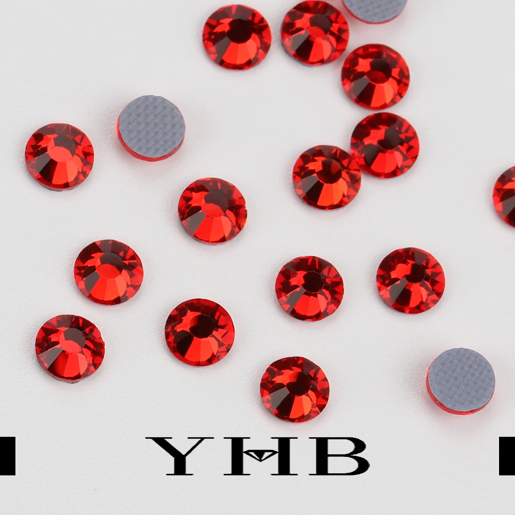 Yhb alta qualidade red flatback hotfix strass para sapatos sacos de unhas telefones tecido vestuário decoração jóias diy acessórios