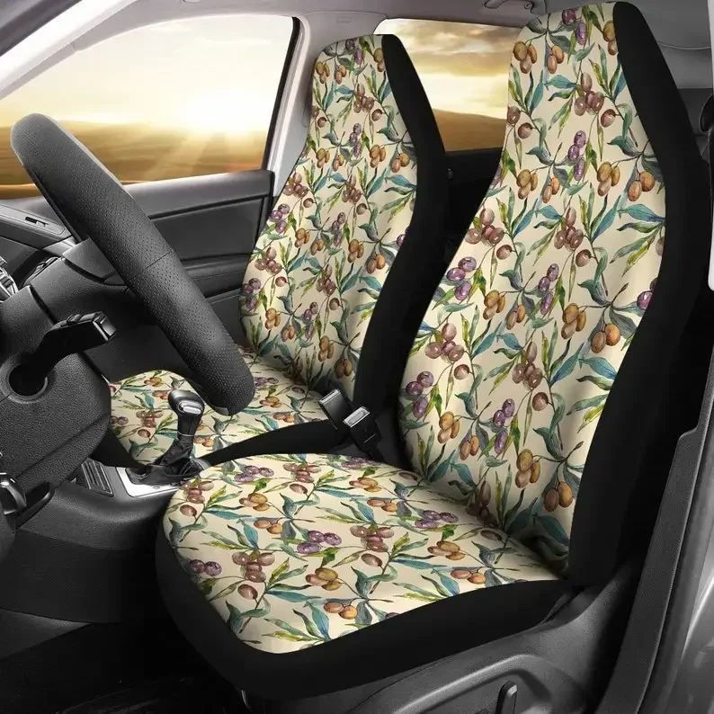 

Tuscan Olives In Colorful Watercolor on Light Stone Style Background Car Seat Covers, Seat Protectors Universal Fit For Cars Buc