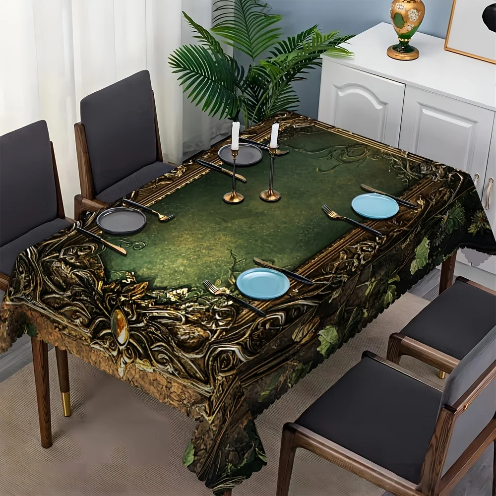 Elegant farmhouse with green plants, wood grain pattern, polyester fabric.