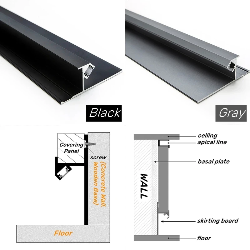 Perfil de alumínio recessed led h60mm backlight escondido canal fundo borda da parede guarnição rodapé linha barra canto luz