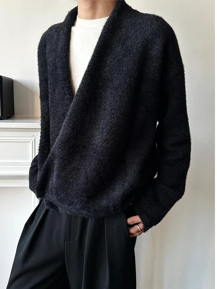 

Мужской вязаный кардиган из флиса, осенне-зимний, мягкий, уютный, с V-образным вырезом, свободного кроя, длинный рукав, теплая модная верхняя одежда