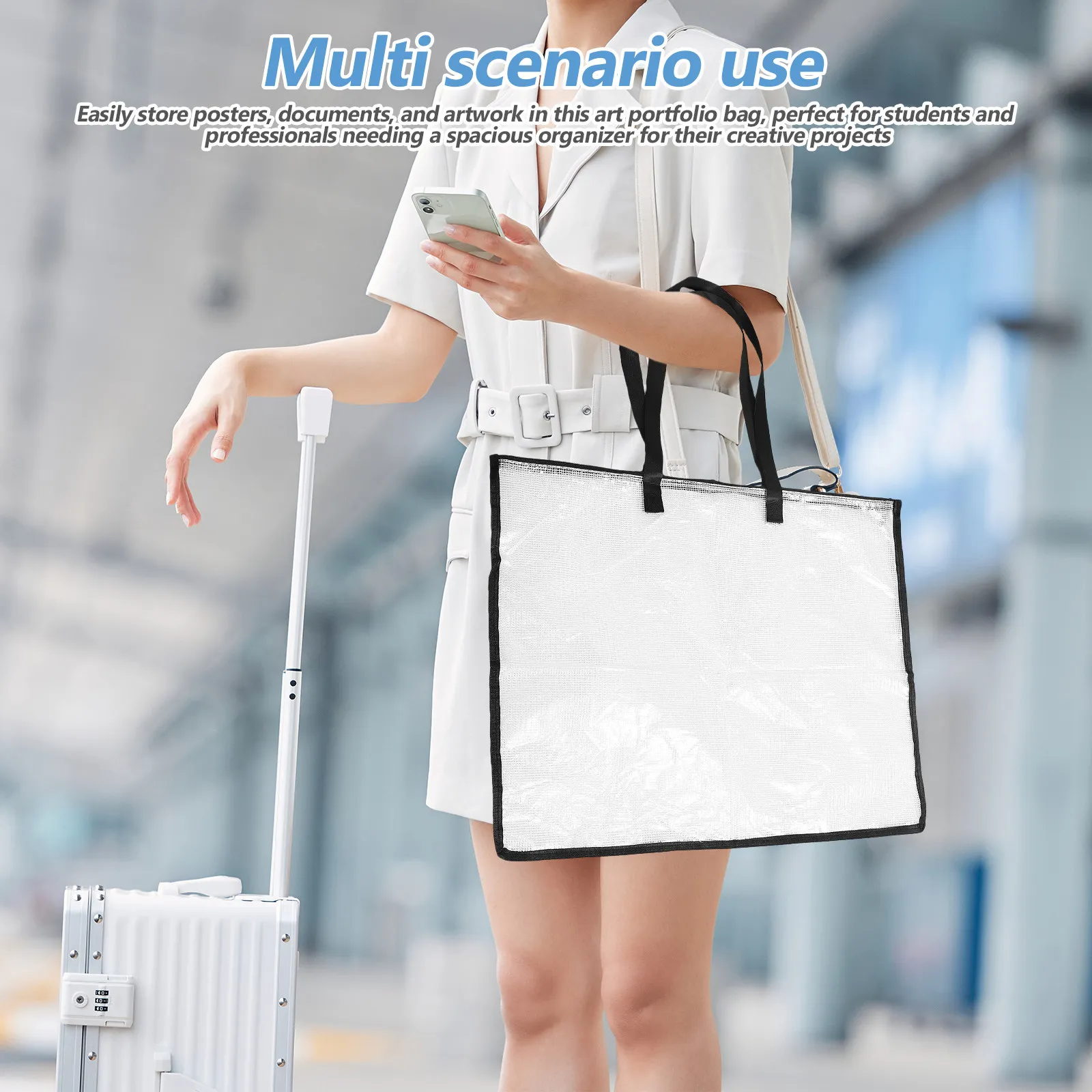 

Large Capacity Clear Art Portfolio Bag with Handle Zipper Organizer for Posters Paintings Artwork Storage Students Artists