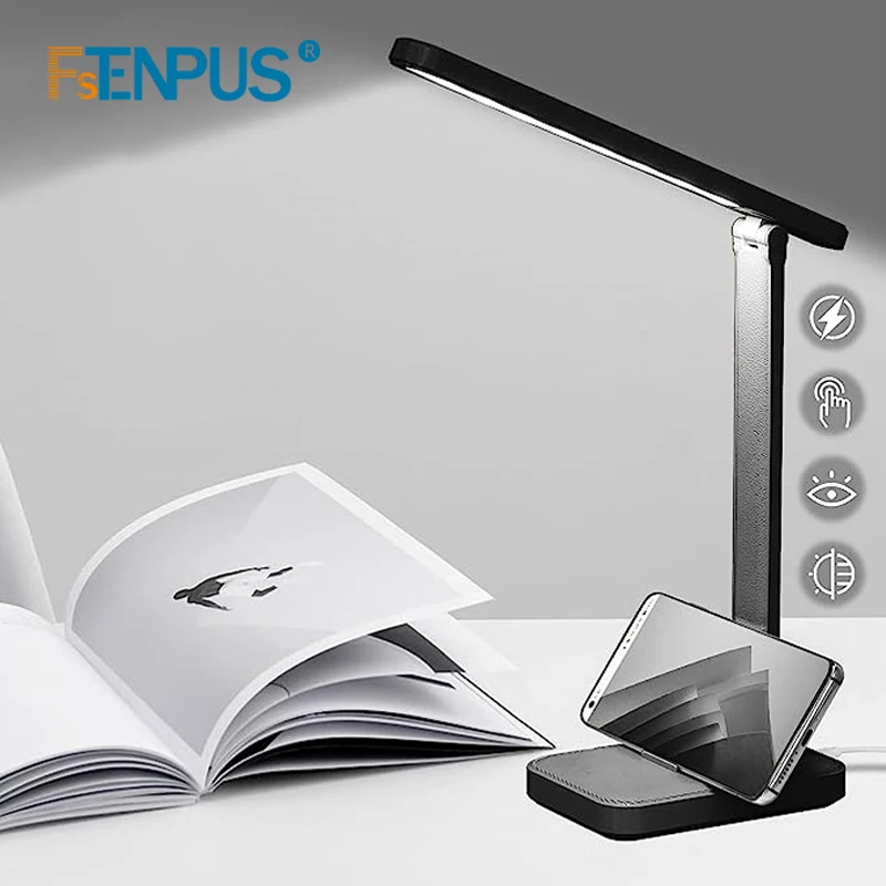 

Fstenpus 6000K LED Desk lamp Eye Protection Foldable Table Light Wireless Charging Bedside Lights For Home Office Dormitory