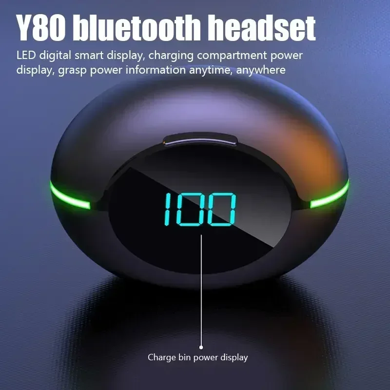 Y80 New Noise Reduction Bluetooth Earphones Tws Wireless Sports Running Waterproof Gaming Esports Mobile Digital Display