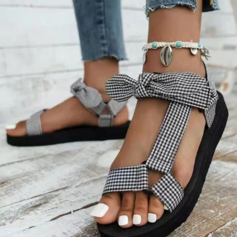 Summer large size women\'s sandals new sponge bottom open toe cloth bow shoes women shoes sandals