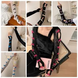 Spitze Gothic Schal Ärmel Bowknot Strapping Lolita Spitze finger lose Handschuhe elastische Mesh Bogen finger lose Handschuhe Mädchen Party