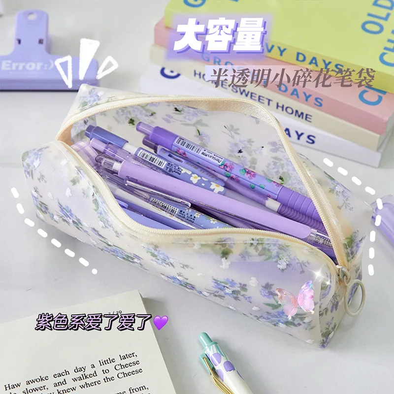 1 قطعة التطريز قلم رصاص الحقيبة البساطة لطيف الأزهار مقلمة مقاوم للماء شفافة القرطاسية تخزين حقيبة اللوازم المدرسية