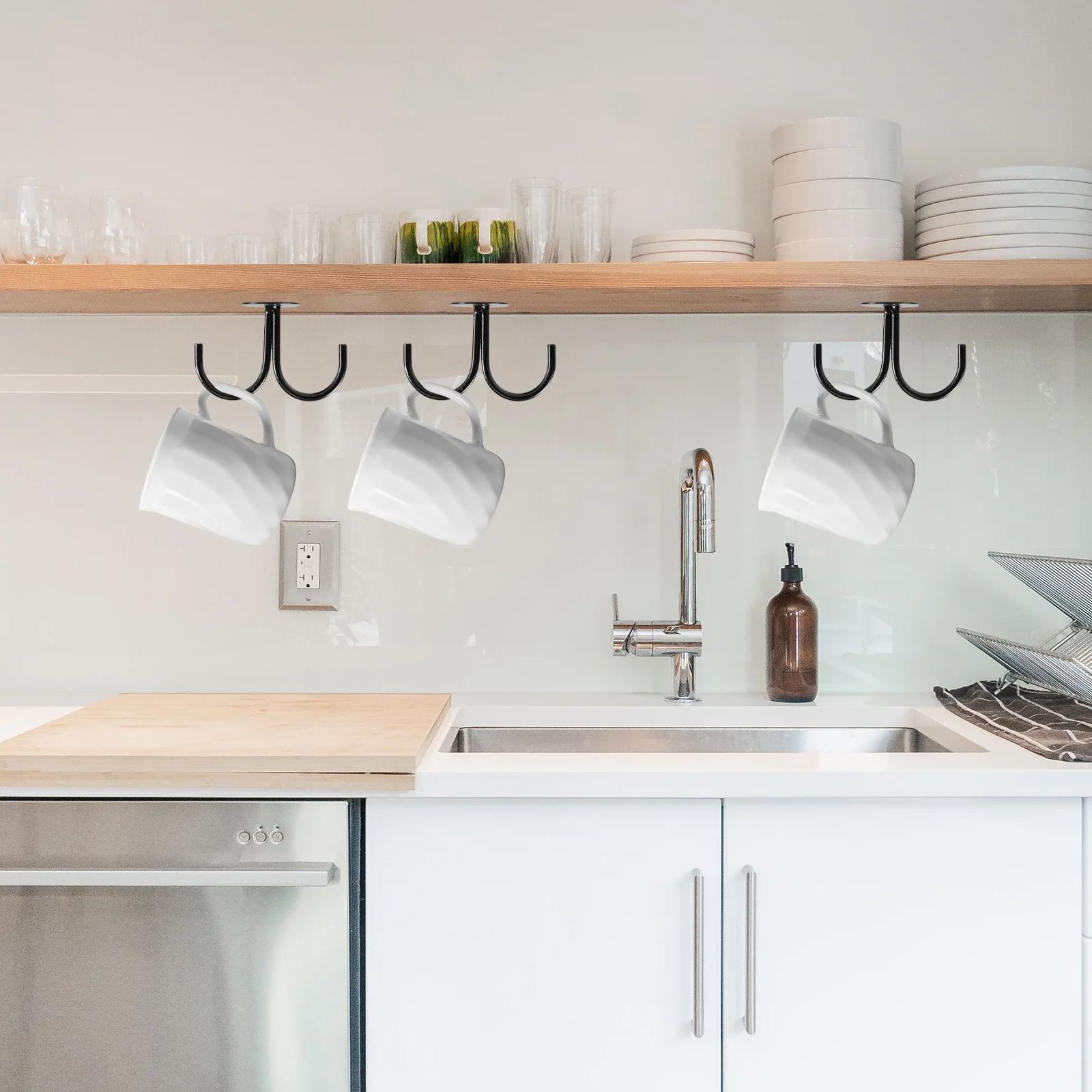 

4pcs Kitchen Cup Rack Black Stemware Storage Organizer Display Hanging Rack For Mugs Wine Glasses Home Decor Mug Holder Iron Cup