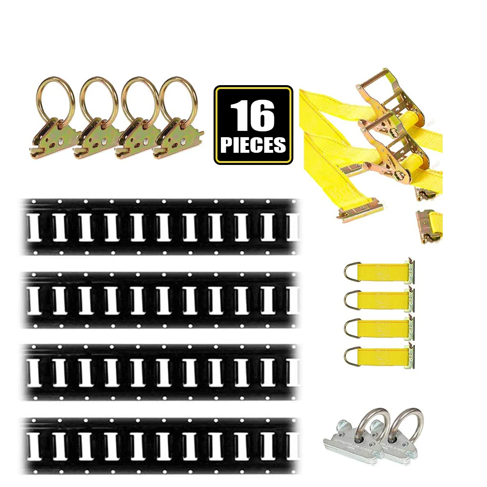 HPDMC Black 5' Horizontal E Track Tie-down Rail Kit Accessories Basic Tie-down Kit 16 Pieces
