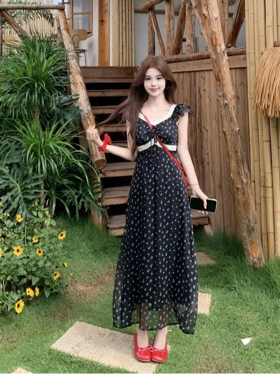 

plus Size Floral Print A-Line Dress with Puffy Sleeves Slimming Waist Design Summer New Style Korean Commute Style Dress