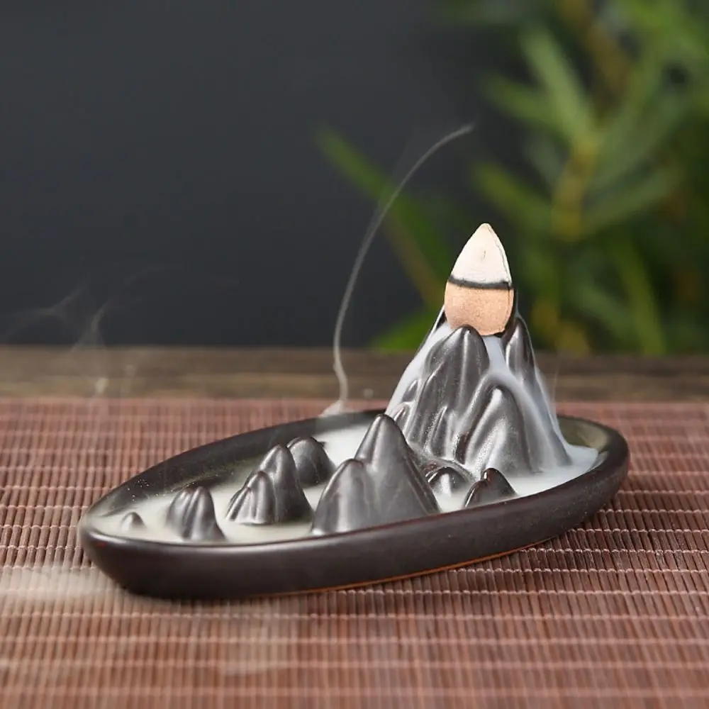 Ceramic Backflow Waterfall Incense Tray Handmade Retro Backflow Aroma Diffuser Zen-like Backflow Incense Stick Holder