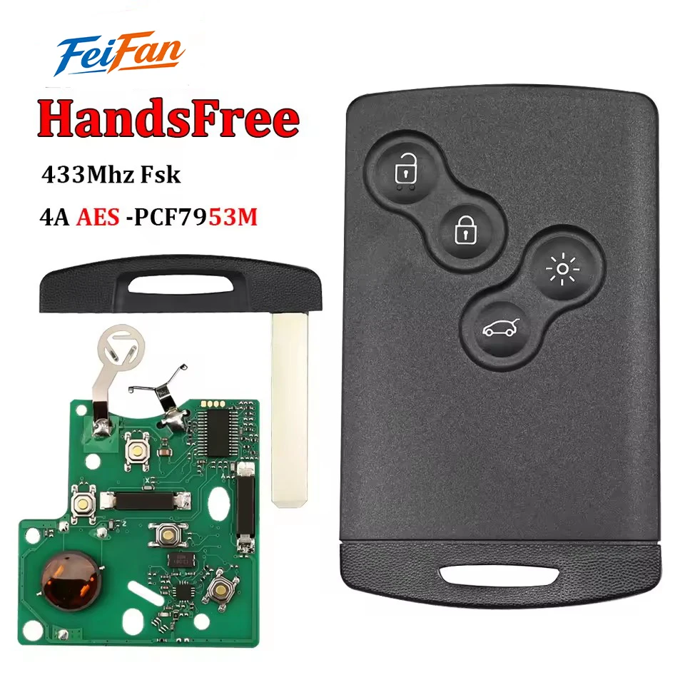 FeiFan 4 Button Remote Key Card Keyless Smart Key 433MHz 4A PCF7945 Chip 7953 for Renault Clio 4 Key Captur Key After 2013