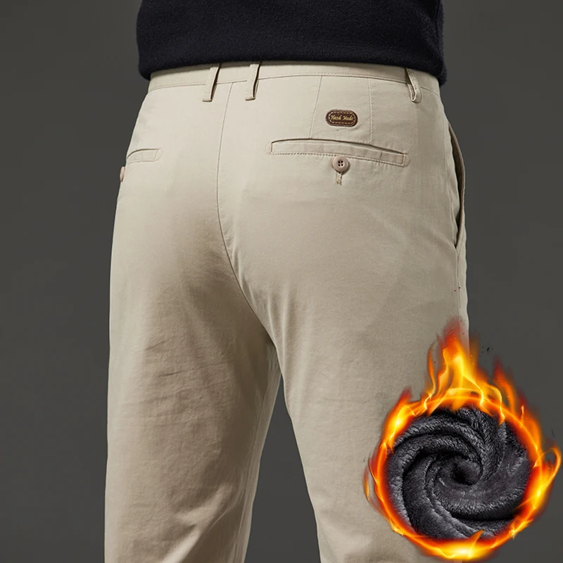 

Зимние флисовые толстые мужские брюки, деловые повседневные бархатные эластичные брюки, модные удобные классические мягкие теплые плюшевые брюки