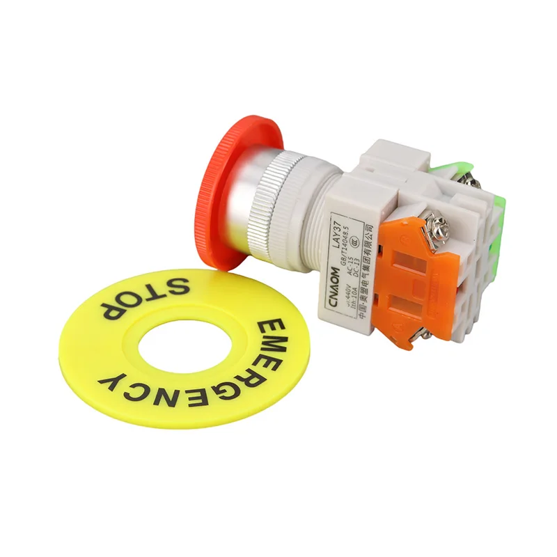 Red Mushroom Cap 1NO 1NC DPST Emergency Stop Push Button Switch AC 660V 10A Switch Equipment Lift Elevator Latching Self Lock