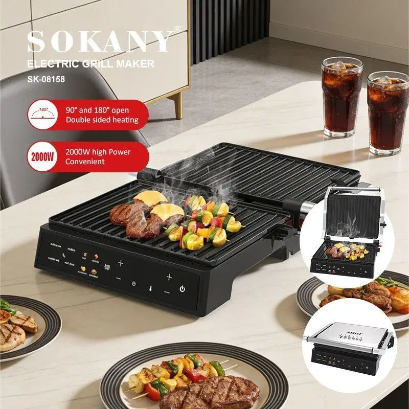 Adjustable temperature timing steak machine Household 180 ° iron plate grilling steak grilling machine