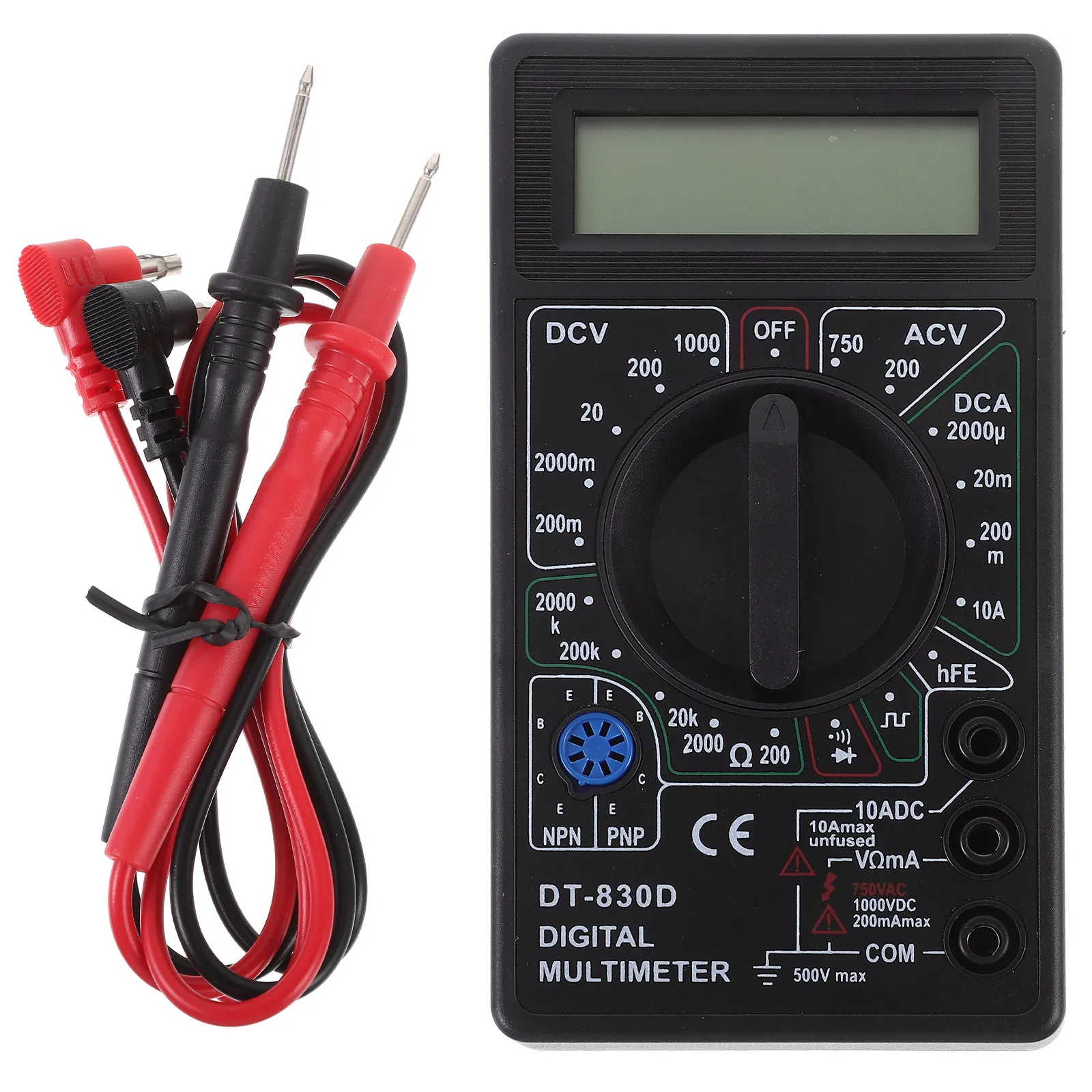 Digital Multimeter -830D Mini LCD Display Voltage Current Resistance Diode Transistor Tester Double Fuse Buzzer Low Battery