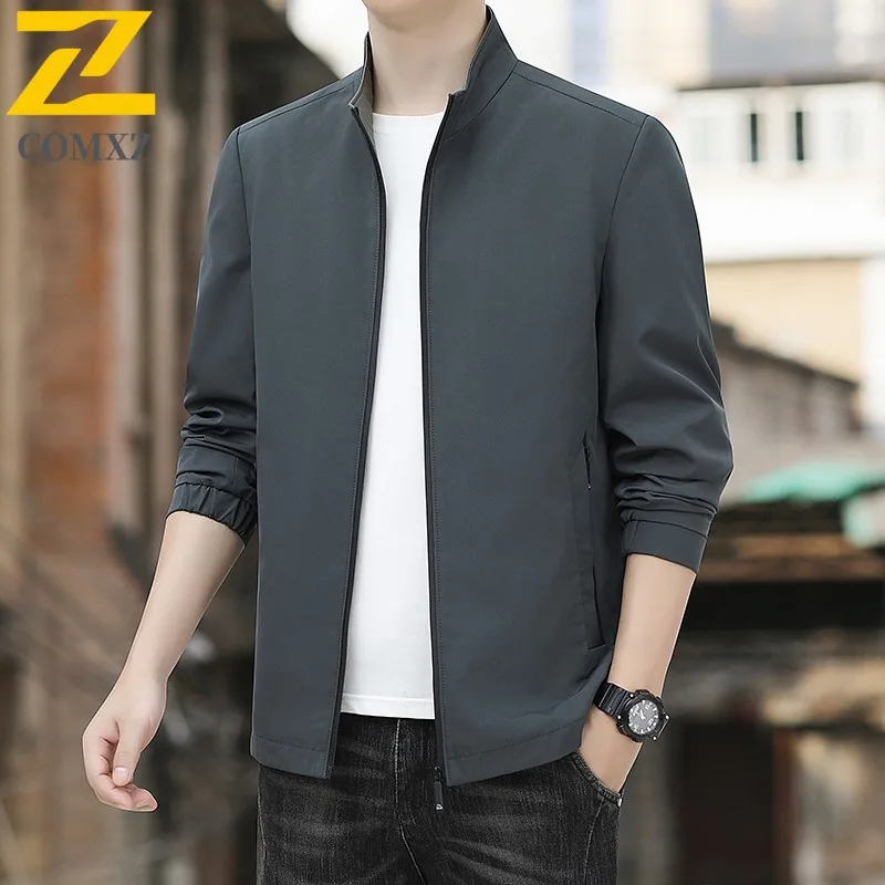 

COMXZ Classic Men Jacket Stand Collar Outdoor Job Wind Resistant Motorcycle Coat Business Leisure Light Cozy Autumn Jackets