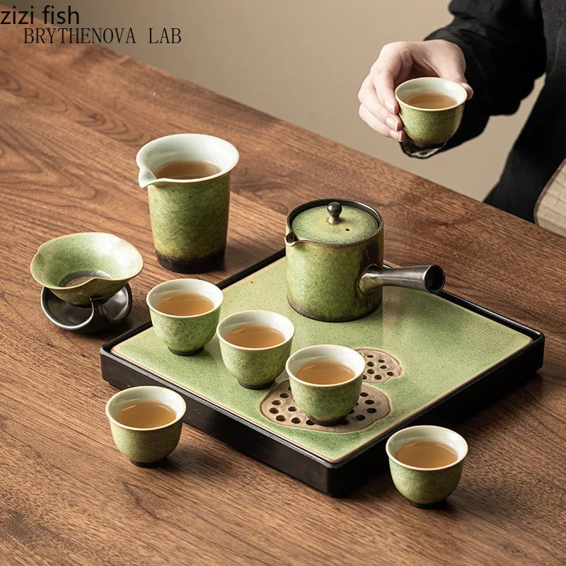 Kiln Transformation Kung Fu Tea Set Green Teapot Teacup Side Teapot Handle Tea Making Pot Afternoon Teas Teaware Set Teas Kettle