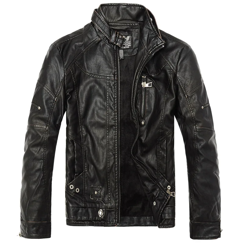 

Men's Fce Lined Leather Jaet Winter Brued Coat Busin Casual Sle Zipper Closure Slim Fit Youthful Vitali Faion