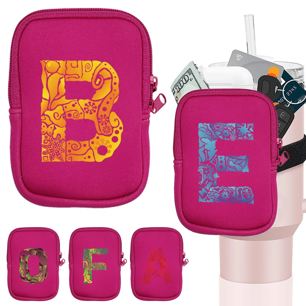 Sports Water Cup Bag Outdoor Sports Water Bottle Bags with Double Zipper Key Card  Small Storage Bag Engrave Image Letter Series