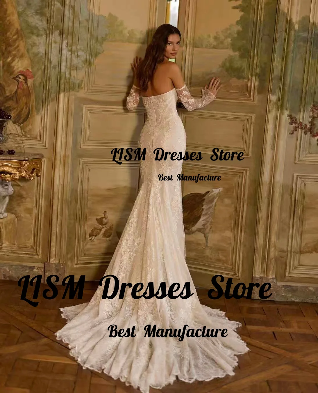 Lism Customized Luxury Floral Lace Wedding Dress Sweetheart Remove Sleeves Long Train Mermaid Bridal Gown Vestido De Novia 2026