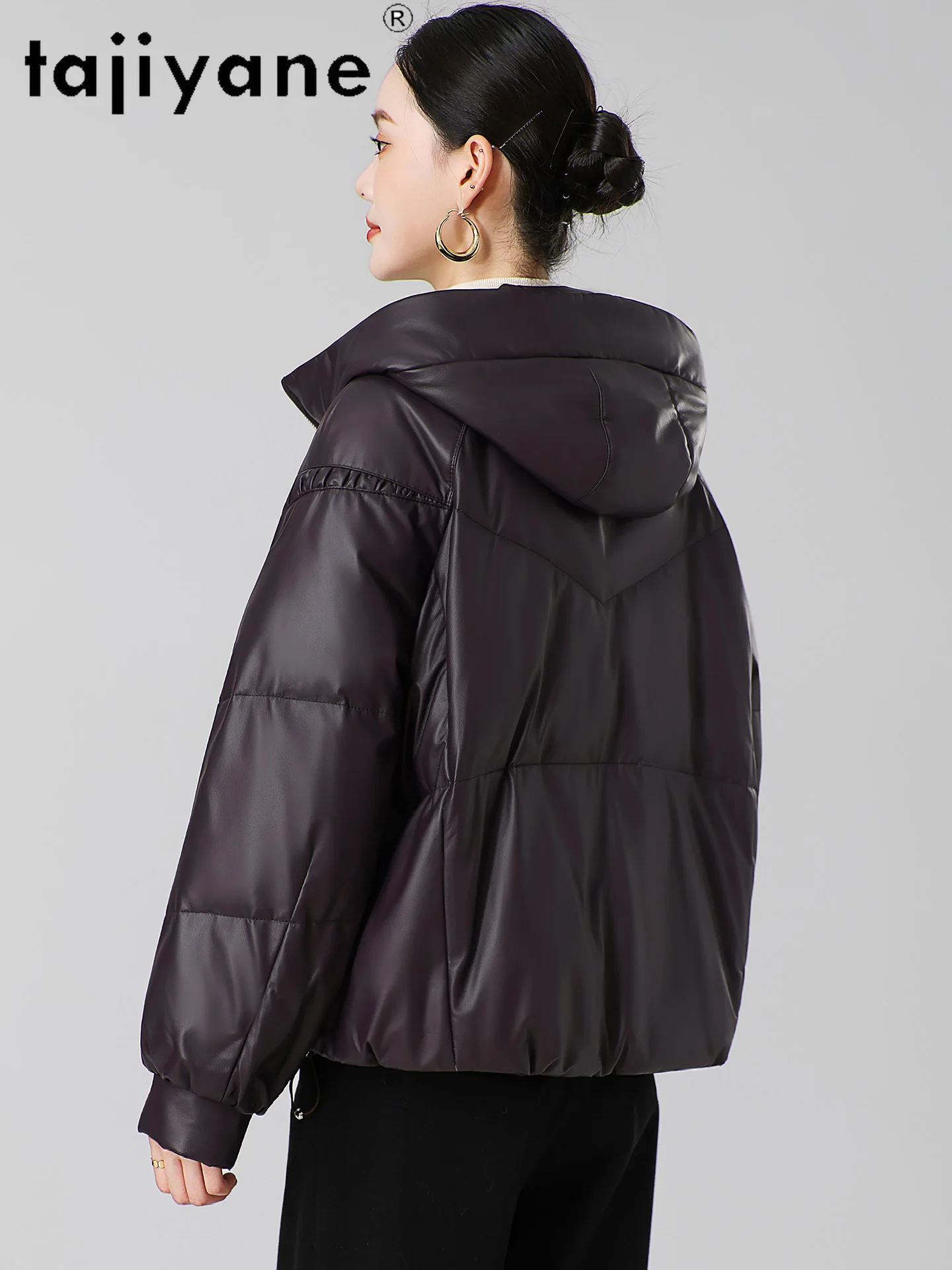 TAJIYANE Vera pelle di pecora Piumino d'anatra Cappotto da donna corto con cappuccio Capispalla Elegante giacca in vera pelle Abiti invernali Donna 2025 