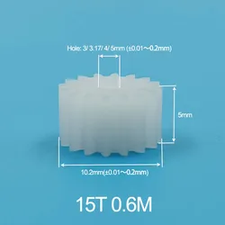 15T 0.6M POM Plastic Spur Gear 15 Teeth OD10.2mm DIY Toy Model Motor Repair Parts Z15 Pinion 153A 154A 155A 153.17A