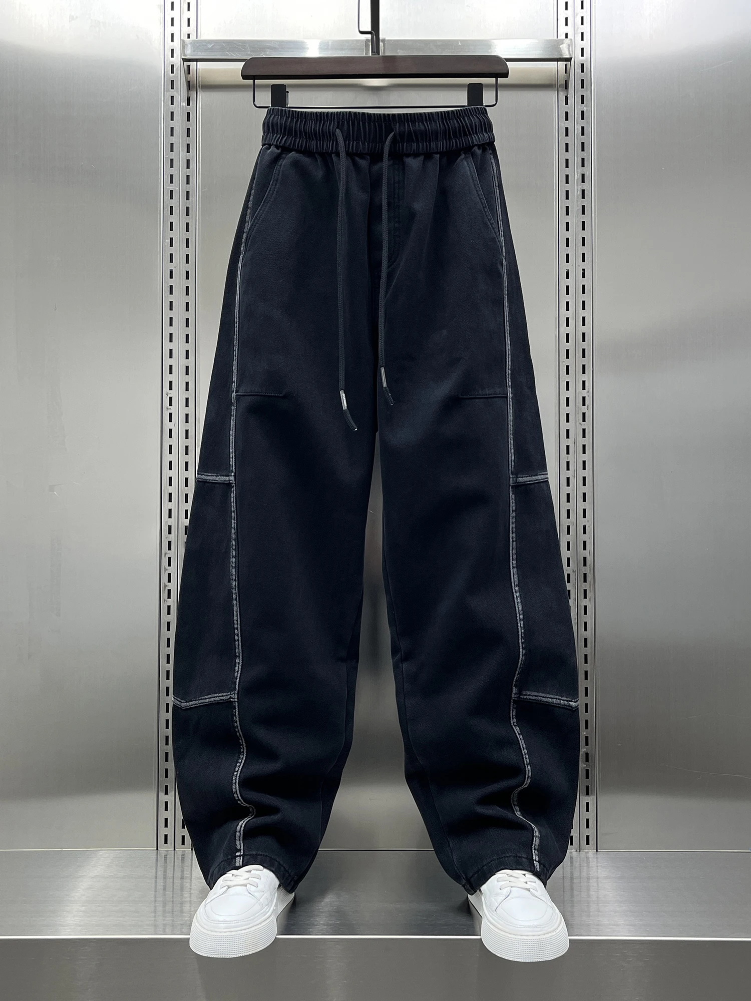 

Модные повседневные брюки на подкладке, мужские зимние новые длинные брюки в Корейском стиле в стиле пэчворк с принтом тай-дай