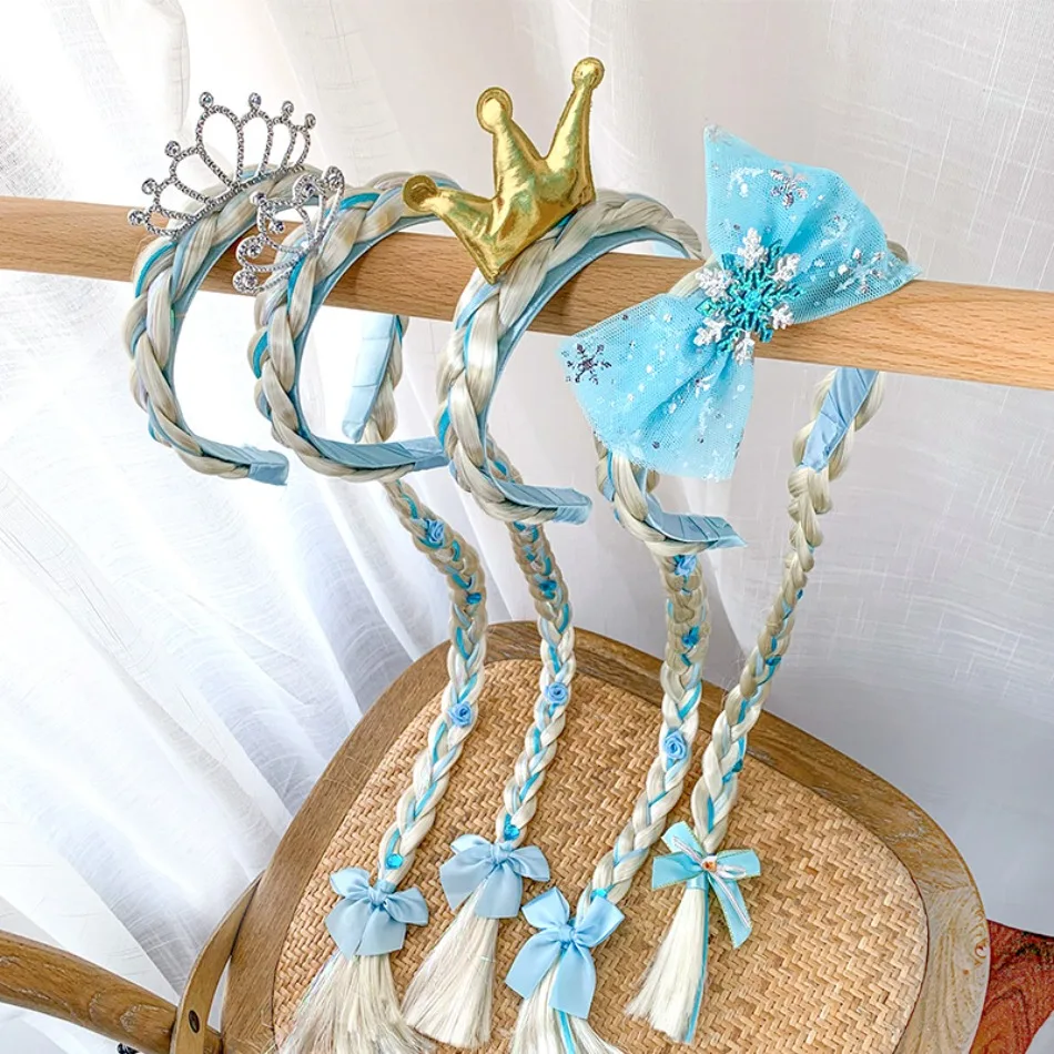 

Женская креативная тканая повязка на голову для косплея, парик, коса, снежинка, корона, повязка на голову, снежная принцесса, бант, украшение, аксессуары для волос для девочек