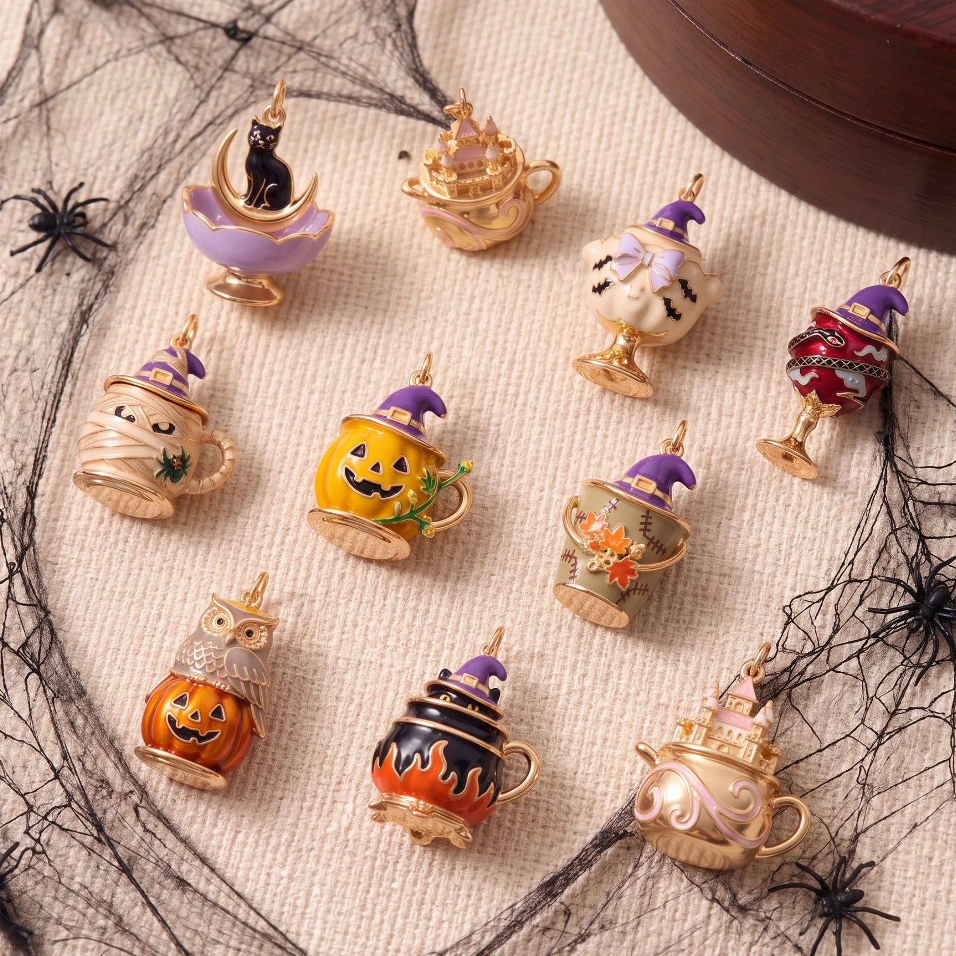 Halloween Funny Necklace Pendant for Women Girl Witch Cup Pumpkin Black Cat Castle Owl Pendant DIY Bracelet Necklace Accessories