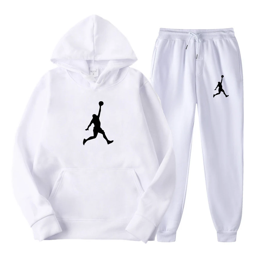 Pria Set Hoodie + celana musim gugur musim dingin Hoodie Sweatpants Fashion Slim Fit pria Set Hoodie celana Hip Hop Pullover Hoody