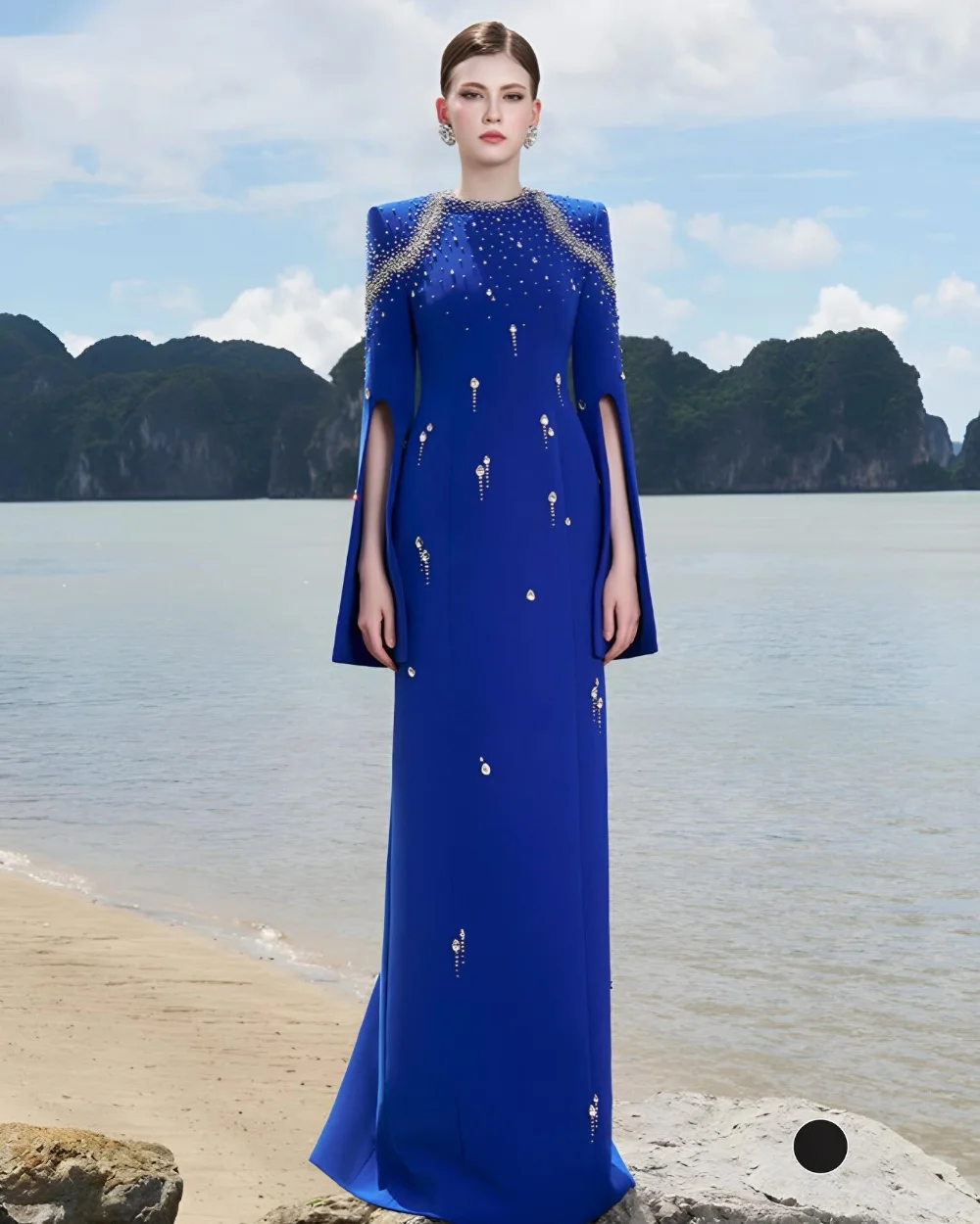 

Customized Sparkle Intricate Jersey Pleat Rhinestone Sequined Straight High Collar Long Dresses Bespoke Occasion Dresses Retro