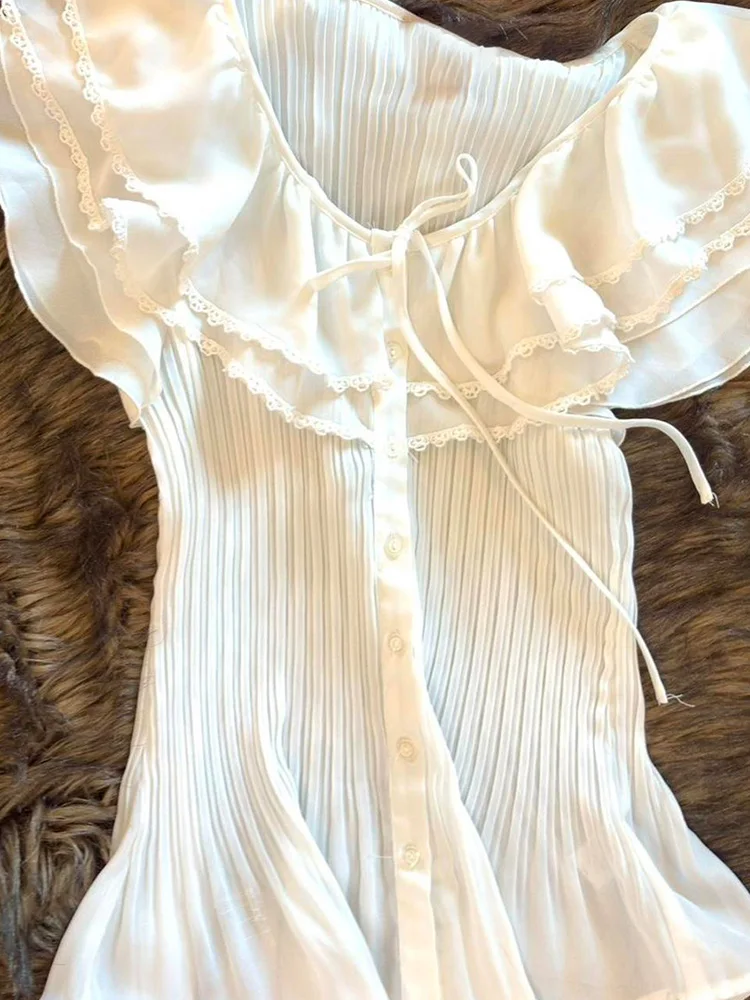 

Chayue Weiyun Original White Flounce Sve irt Slimming Waist Summer New Sle Faionable Women's T-irt Cotton Blend Ca...