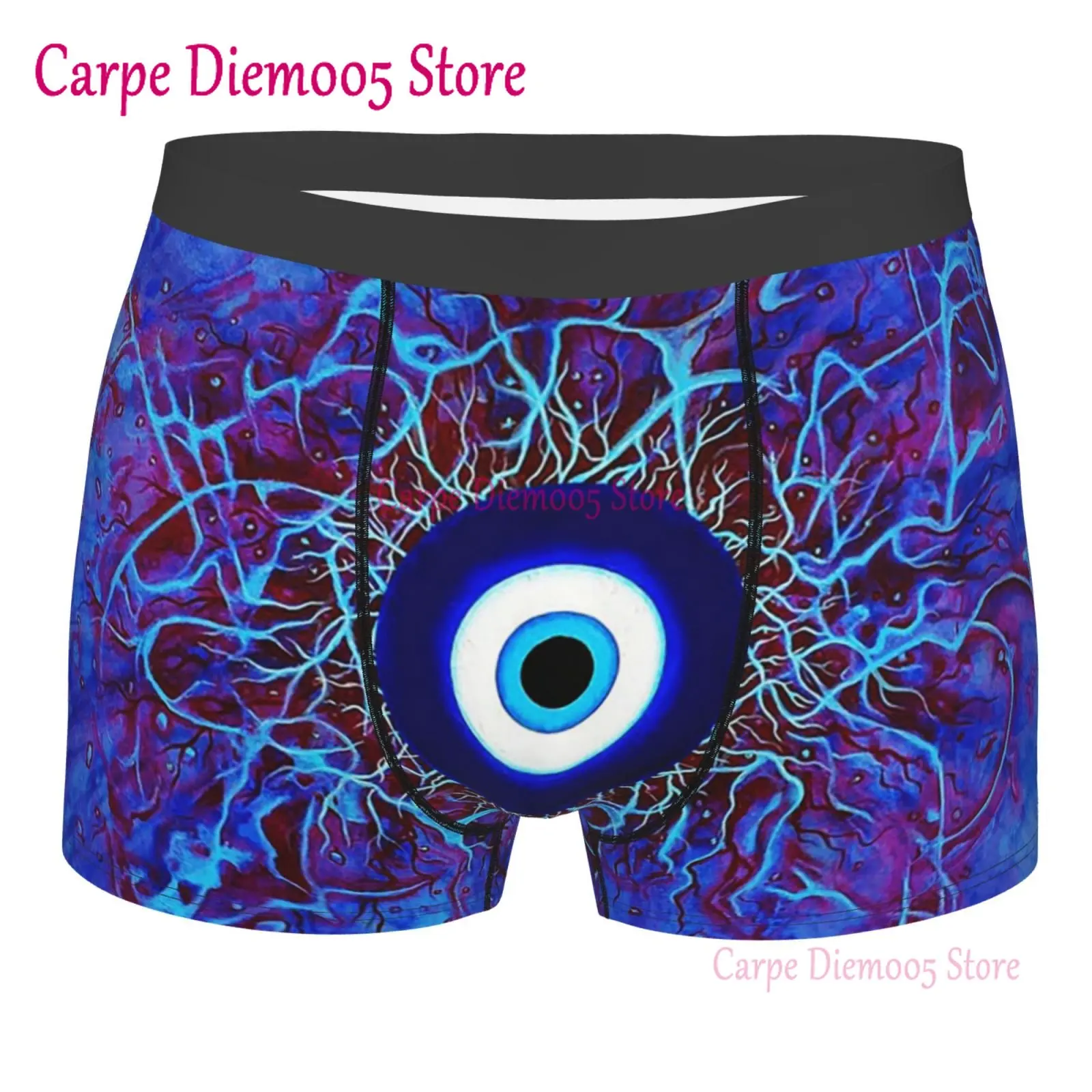 Navy Blue And Aqua Nazar Evil Eye Lucky Charm Underwear Rasta Boxer Briefs Soft Shorts Panties Underpants